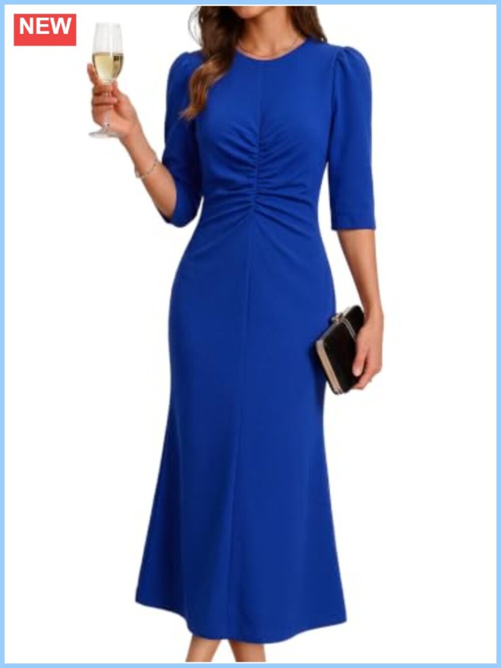 Women's 3/4 Sleeve Business Casual Ruched Mermaid Maxi Dress